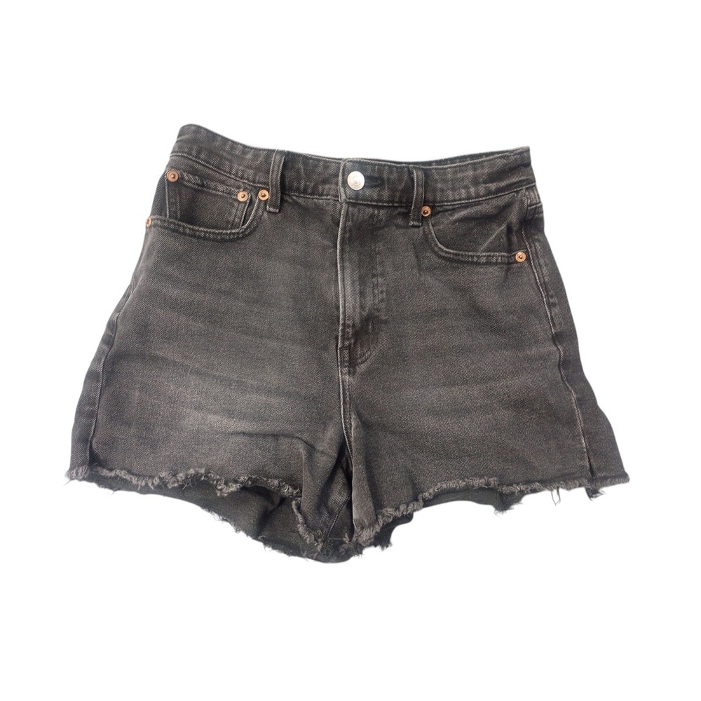American Eagle Jean Shorts Womens 8 Highest Rise 90s Boyfriend Black Raw Hem